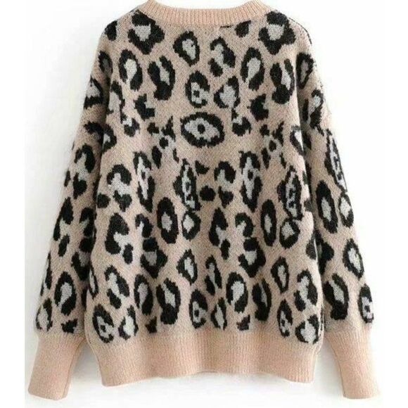 Zara Leopard Oversized Slouch Sweater Crewneck - Picture 5 of 14